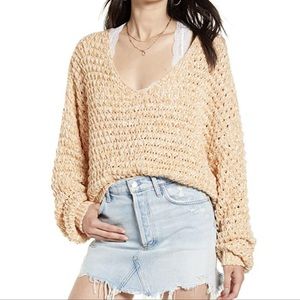 Free People Boho Oversized V Neck Sandy Combo Sweater New with Tags. Size Large